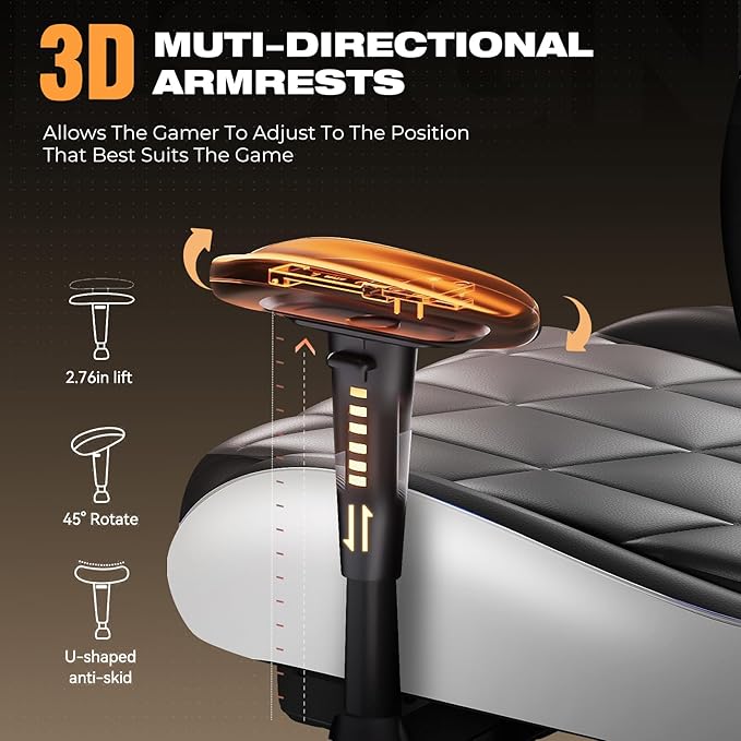 Gaming Chair with Footrest Ergonomic High-Back PU Leather Computer Chair with 3D Adjustable Armrests Headrest and Lumbar Support Office Desk Chair with Diamond Stitching for Adults &amp Teen