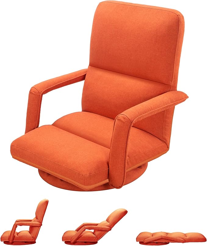 360 Degree Swivel Floor Gaming Chair with Back Support Padded Folding Gaming Sofa Chair with Adjustable Backrest Lazy Lounger Couch for E-Sports Reading Relaxing Watching TV
