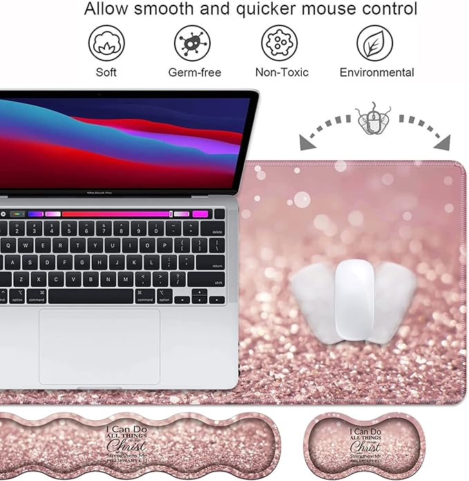 Ergonomic Keyboard Wrist Rest &amp Mouse Pad Wrist Rest SetLarge XXL Gaming Desk Mat 31.5x 11.8 Non-Slip BaseMemory Foam Easy Typing Pain Relief for Office &amp HomeQuote Bible Verse Philippi