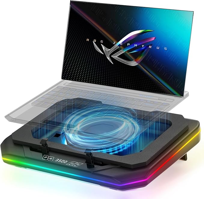 Cooling Pad for Asus ROG Zephyrus G16 G14 G15 M16 M15 S S17 Zephyrus Duo 16 15 ROG Flow X16 Gaming Laptopwith Powerful Turbo Cooling Fan Can Fast Cooling CPU+GPU 40°C 6 RGB Light ModeTouch Start