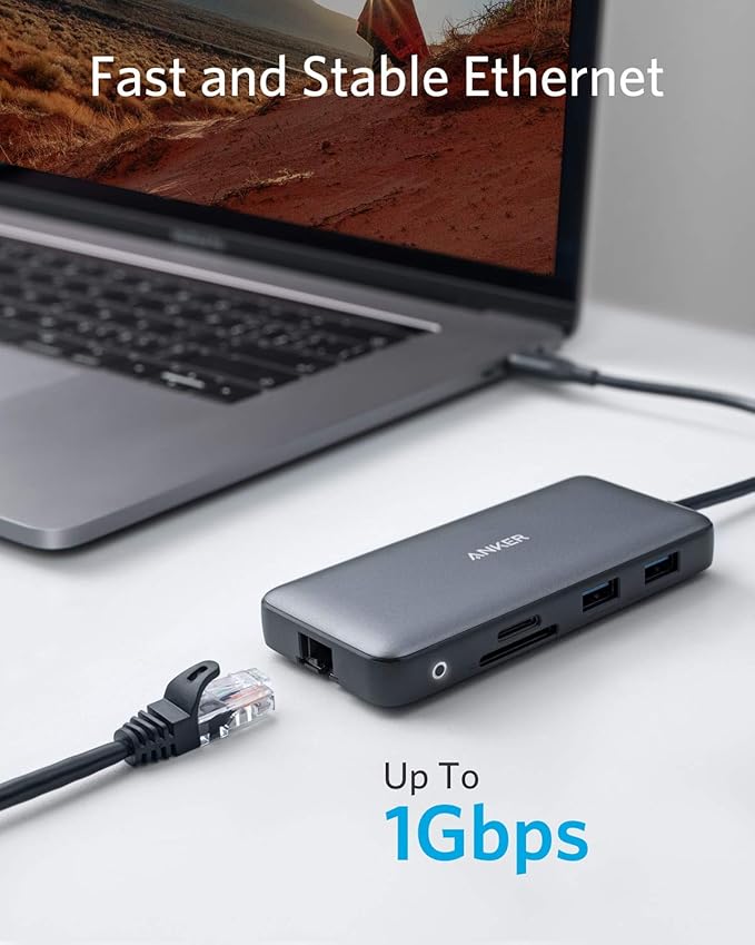 Anker Laptop Docking Station Dual Monitor 8-in-1 USB C Hub 4K Dual Monitor with 2 HDMI 1 Gbps Ethernet Hub 85W Power Delivery SD Card Reader for XPS and More (Charger not Included)