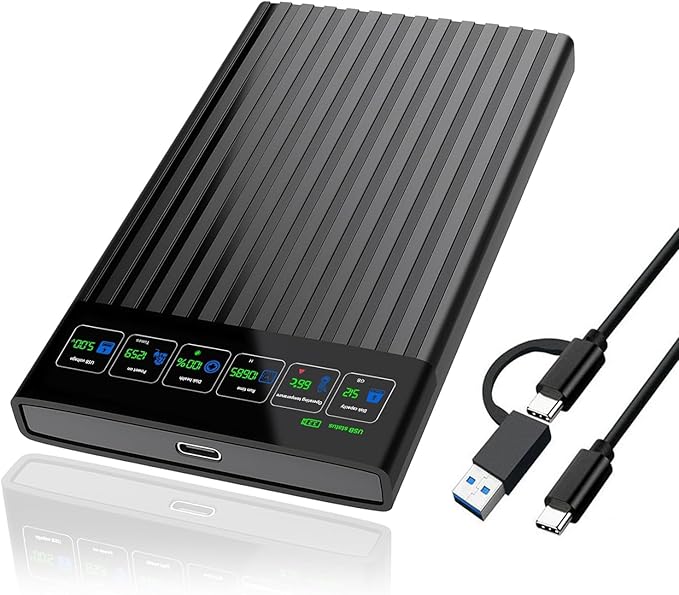 2.5'' 1TB Portable External Hard Drive with LCD Display HD Screen USB3.1/3.2 Type C HDD Storage for PC Desktop Laptop Mac OS Xbox One PS4 PS5 (1TB)