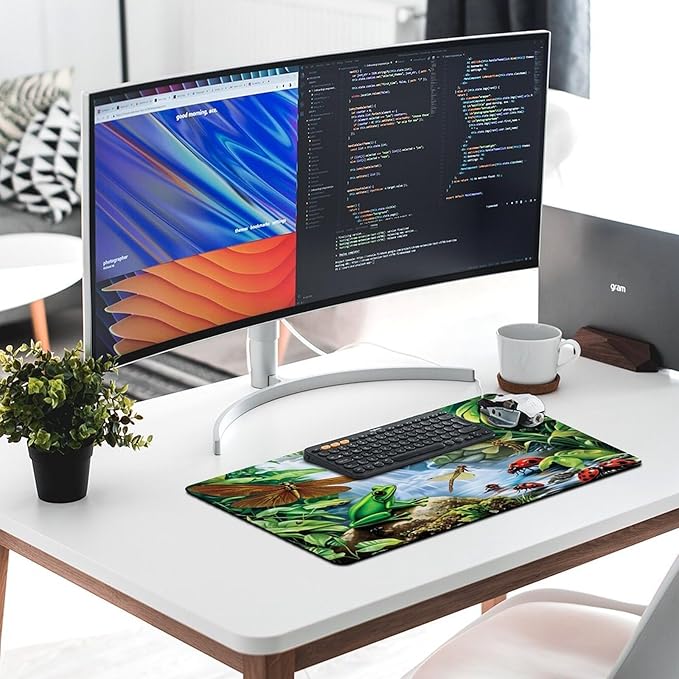 Green Frog Desk Mat Desk Pad Large Mouse Pad Anti-Slip Big Mousepad with Stitched Edges Computer Mouse Pads for Gaming Home Office Work 16x30