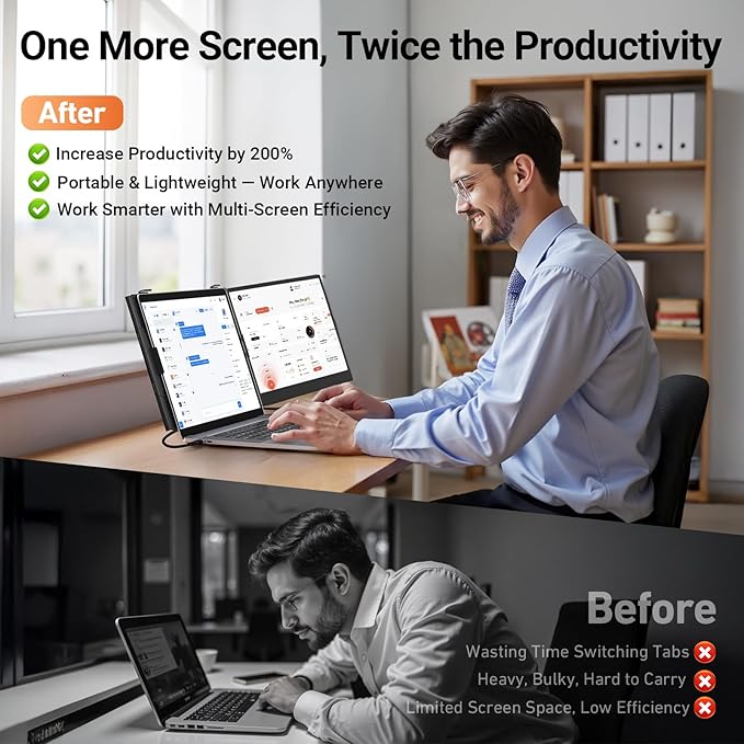 Vixtan 1.3lbs Ultra-Light Laptop Screen Extender 14 FHD 1080P Portable Dual Monitor Ultra-Thin Plug &amp Play for 13-17 Laptops