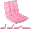 SUPER DEAL 14-Position Folding Floor Chair Gaming Sofa Cushioned Padded Reclining Bed Lounge Couch Seating for Comfy Reading Reading Gaming Relaxing Watching TV Pink