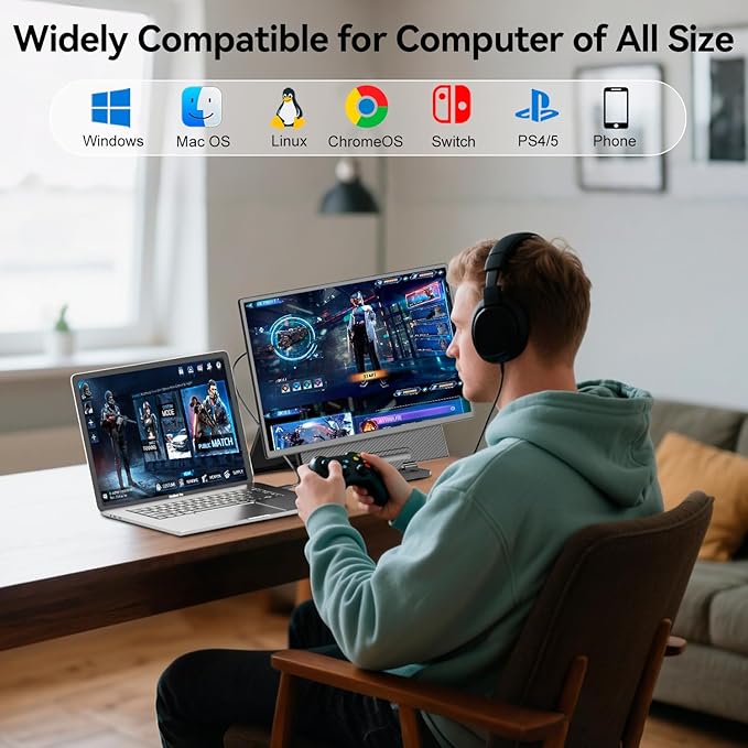 Portable Monitor 24 100Hz for Work Home Office Game 1080P FHD IPS Laptop Screen Extender with Rotating Stand &amp VESA Laptop Monitor Extender USB-C HDMI Plug-Play for Mac Windows PS Switch Xbox P