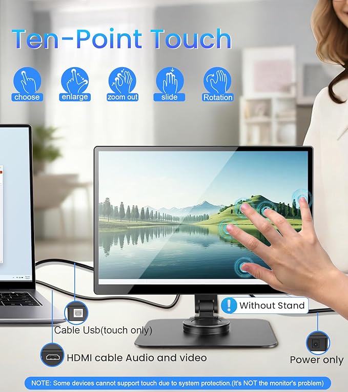 14 inch FHD Portable Touchscreen Monitor with HDMI VGA DVI Ports Compatible with Laptops PC PS5/4 Industrial POS Kiosk Screen Extender 1920×1200 HDR IPS Small Touch Screen Display 500 nits