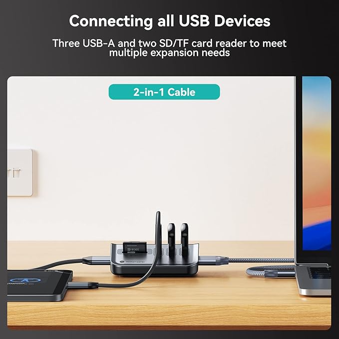 Yottamaster USB Hub with SD Card Reader Triangle Desktop USB3.0 Hub with 3 USB A 3.0 Ports TF &amp SD Card Reader with 1.64ft Cable for PC Laptop (Not Support Charging)