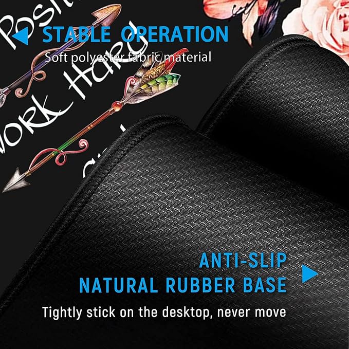 Keyboard Mouse Pad Wrist Rest Support Set Extended Black Gaming Mouse Pad Large XXL Mousepad + Ergonomic Memory Foam Wrist RestOffice Desk Mat Waterproof Writing Pad Work Hard Peony Flower
