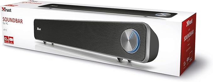 Trust Arys PC Soundbar Speaker for Computer and Laptop 12 W USB Sound System Metal Grill Illuminated Volume Control Speaker Bar for PC Laptop Mac - Black