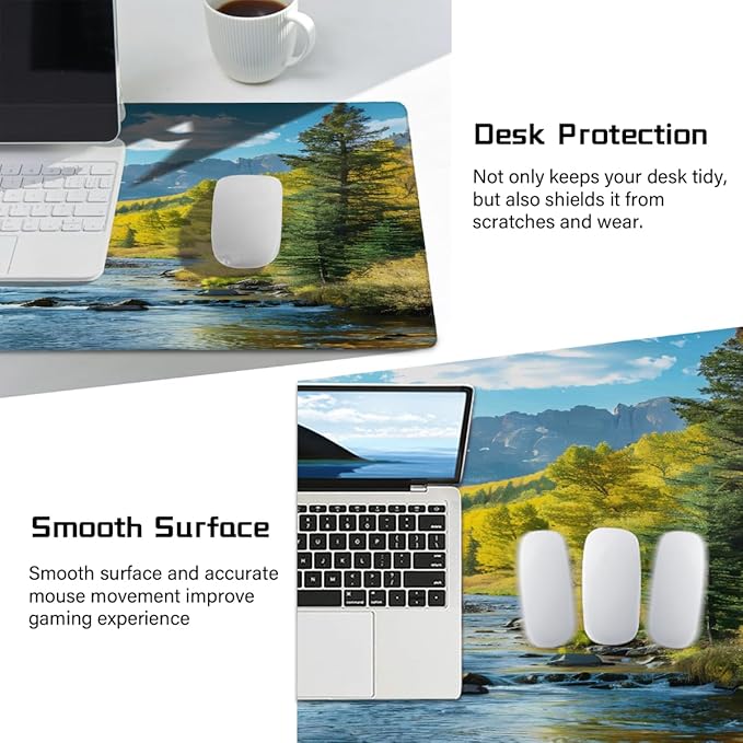 Lake Forest Mountain Large Mouse Pad Gaming Mousepad Desk Mat for Desktop Computer Keyboard Waterproof Mouse Mat Desk Pad with Non-Slip Base for Game School Office Home 35.4 x 15.7