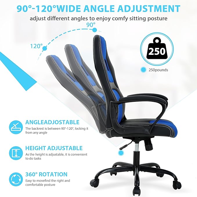 Ergonomic Gaming Chairs Comfortable Video Game Chairs with Adjustable Height Cheap Gamer Chair Desk Chair Gaming with Lumbar Support for Teens