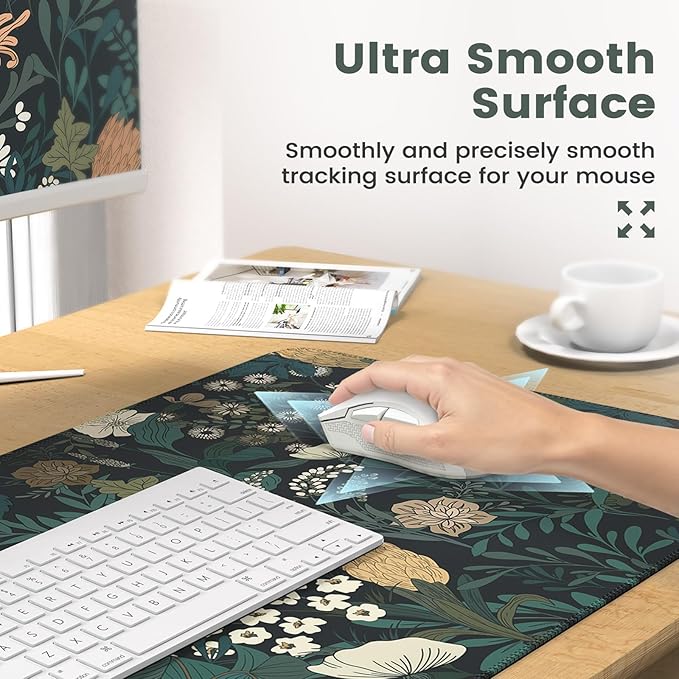 iCasso Desk Cover Mat 4in1 Floral Large Mouse Pad with Wrist Rest Desk Matt for Desktop Anti-Slip XXL Big Computer Ergonomic Mousepad with Wrist Support for Keyboard and Mouse (Weeds)