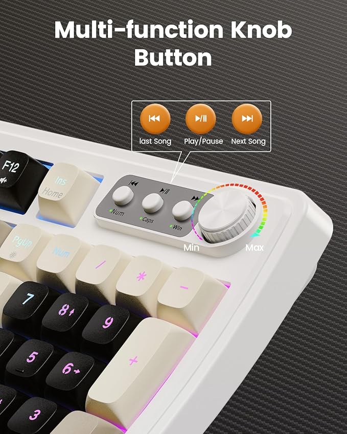 SABLUTE Wired Gaming Keyboard and Mouse RGB Backlit Mechanical Feel PC Gaming Keyboards Multimedia Knob&amp Anti-Ghosting Ergonomic Premium Leather Wrist Rest for Game (White)