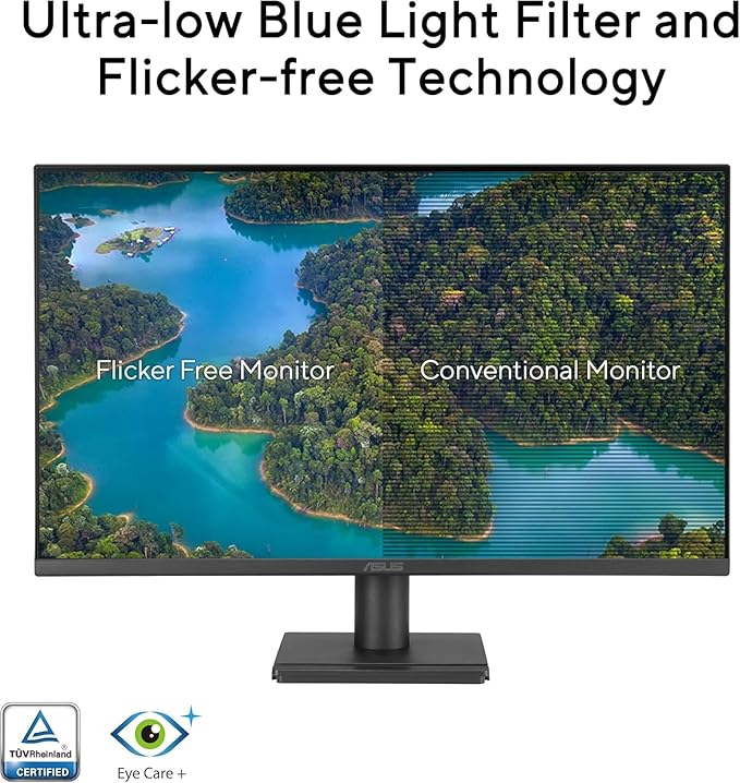 ASUS 24.5 FHD Gaming Office Monitor 120Hz 1ms Eye Care Monitor - IPS 99% sRGB Frameless Adaptive-Sync HDMI &amp VGA Low Blue Light Flicker Free Tilt Adjustment VESA Black