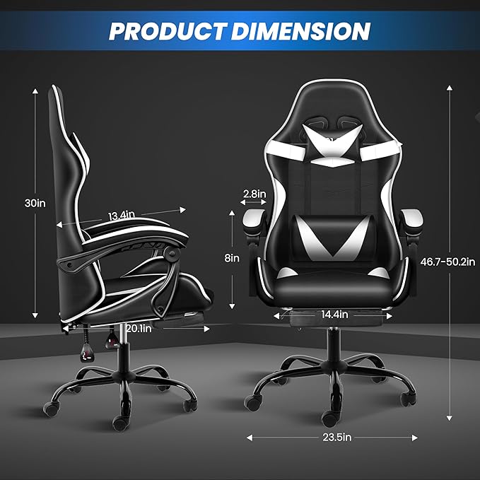 Gaming Chair Ergonomic Computer Chair with Footrest and Lumbar Support Height Adjustable Office Chair with 360° Swivel Seat and Headrest