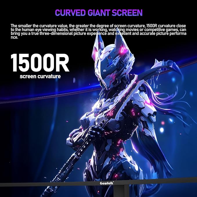 Gawfolk 49 Inch Curved Gaming Monitor 120hz1500R PC Monitor Built-in Speakers DQHD 5120x1440 Computer Screen for Home Office Business DP HDMI Support Wall Mount 75x75mm