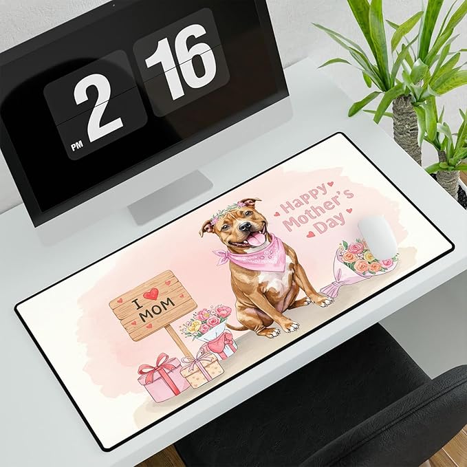 Happy Mother's Day Pitbull Love Dog Mom Heart Flower Desk Mat Full Keyboard Mouse Pad Terrier Dog Lover Large Mousepad 12004