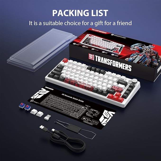 Transformers GK03 Mechanical Keyboard WirelessRGB Creamy Gaming Keyboard Wireless BT5.0/USB-C/2.4GHzCustom Hi-Fi Linear SwitchHot-Swap Socket/Knob Control Computer Keyboards (Optimus Prime White)