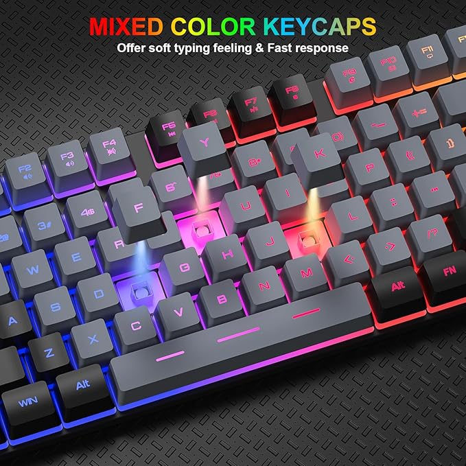 BlueFinger RGB Gaming Keyboard and Backlit Mouse Combo USB Wired LED Gaming Set for Laptop PC Computer Game and Work(Black &amp Gray)