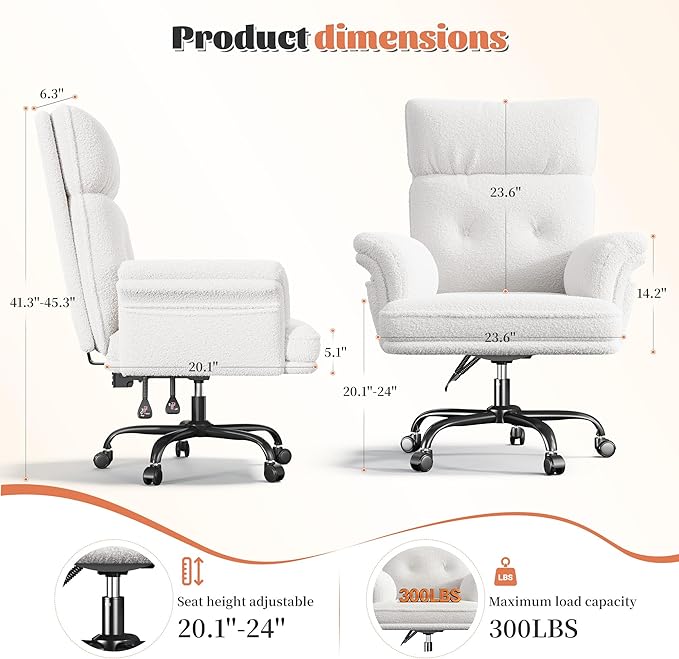Criss Cross Chair with Armrests &amp Wheels for Cross-Legged SittingErgonomic Computer Gaming Chair with Two Side PocketsTeddy Plush Wide Seat Reclining Desk Chair for HomeOfficeBeige