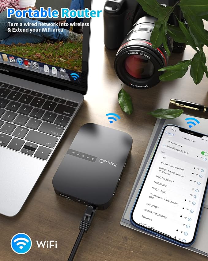 NewQ Filehub AC750 Travel Router: Portable Hard Drive SD Card Reader &amp Mini WiFi Range Extender for Travel | Wireless Access External Harddrive &amp USB Storage Device to Backup Photo &amp Files