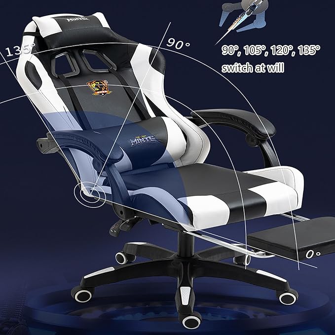 Gaming Chair with Footrest E-Sports Chair Live Broadcast Home Fashionable Reclining Lift Office Computer Dormitory Swivel Chair Ergonomic Racing Game Chair Latex Back Cushion Easy to Install