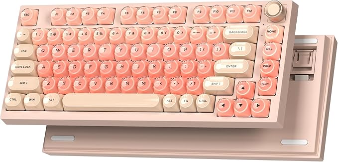 WK75 Wireless Mechanical Keyboard with Knob 75% Foundation Pink Creamy Keyboard Hot Swappable Pre-lubed Switches Gasket Mount with MOA Profile Jelly Keycaps RGB Backlit Gaming Keyboards