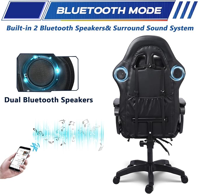 Massage Gaming Chair with Speakers Video Game Chair with RGB LED Lights Ergonomic Racing Office Chair PU Leather Recliner Computer Chair Swivel Chair with Headrest Armrest Lumbar SupportPink