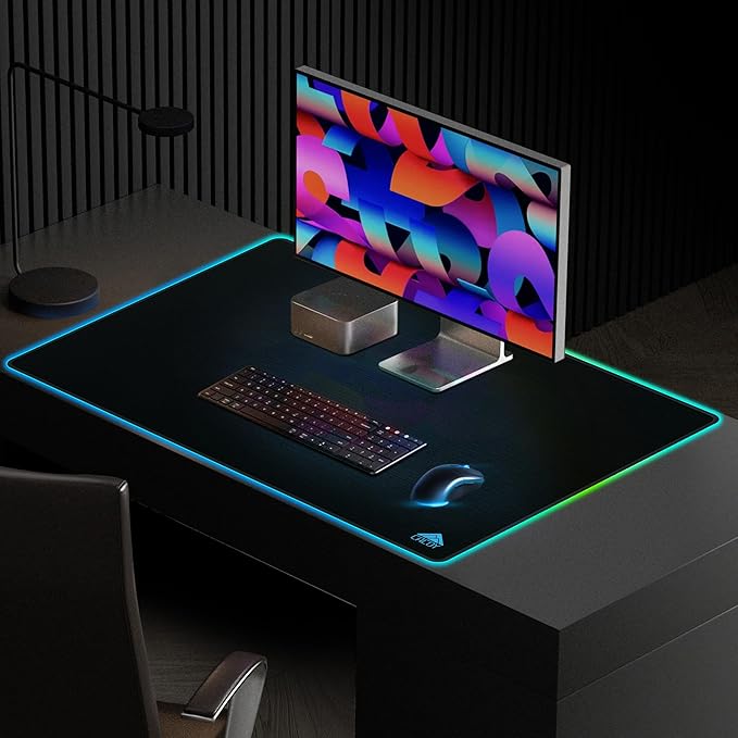 Cacoy 36 x 24 RGB Mouse Pad XXL Mouse Mat with 9 LED Lighting Effect Extended Desk Mat for Home Office Computer Non-Slip Rubber Base Stitched Edges Gaming Mouse pad for Keyboard &amp Laptop B