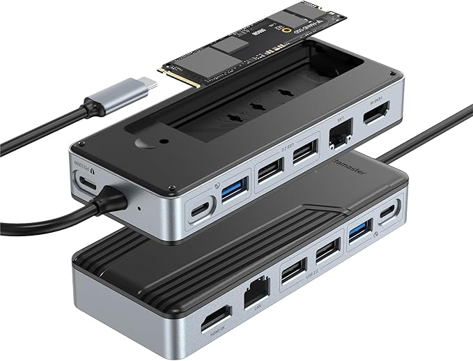 Yottamaster USB C Hub with 4TB M.2 NVMe SSD Enclosure 8 Ports USB C HUB Adapter 10Gbps USB 3.2 Gen2 4K@60Hz HDMI 100W PD Ethernet for Windows Mac [Diskless] - YM28PR