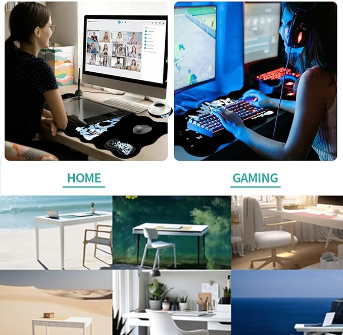 Desk Mat Mouse Pad with Wrist Rest 4-in-1 Large Mouse Pads for Desk Ergonomic Mouse Pad and Keyboard Wrist Rest Gaming Keyboard Mat for OfficeButterfly Skull