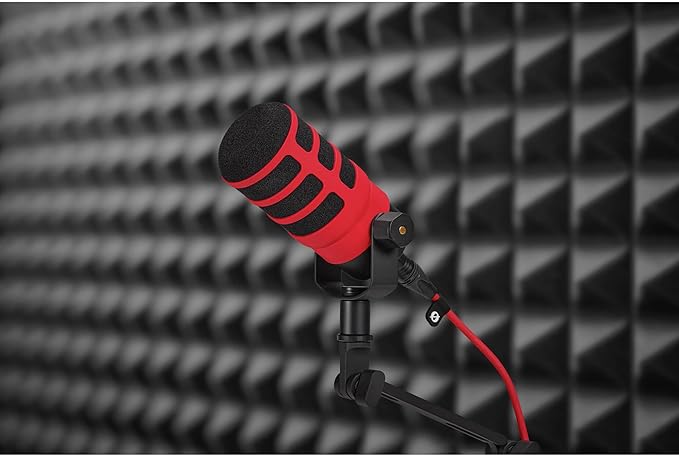 Rode PodMic Cardioid Dynamic Broadcast Microphone with WS14 PodMic Pop Filter - Red