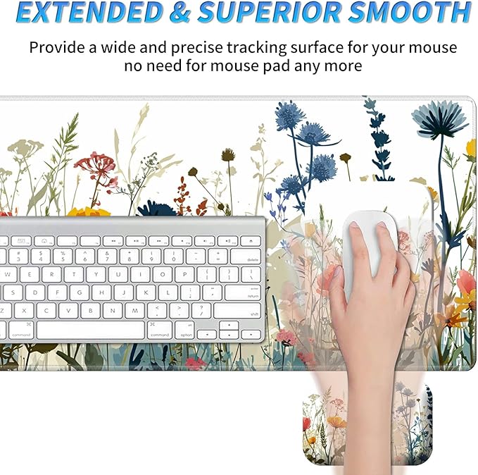 Wrist Rest Pad Small Mouse Pad and Office Desk Mat Set 3 in 1 Desk Pad 11.8 x 23.6+Mousepad +Mouse Wrist Rest with Ergonomic Design Non-Slip for Home Gaming Computer Red Orange Flowers