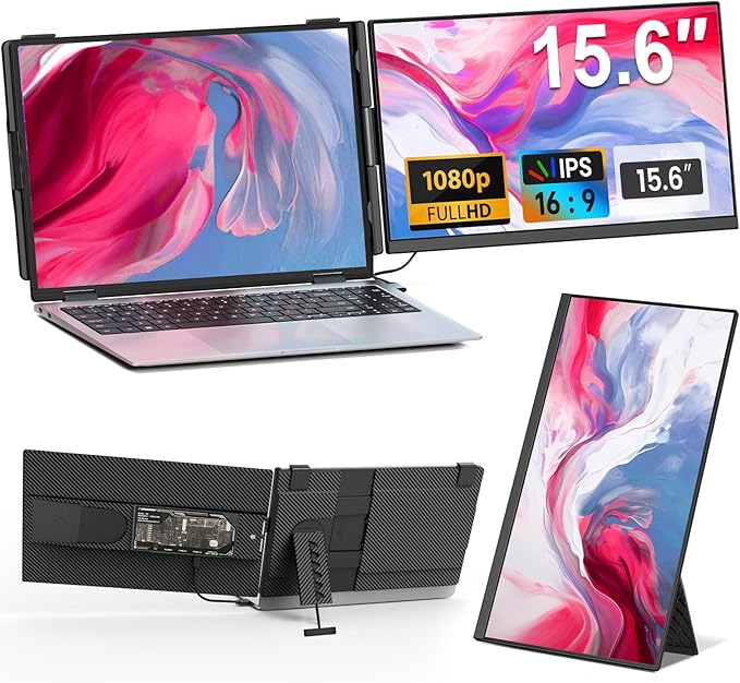 Laptop Screen Extender - 15.6 FHD 1080P Portable Monitor for Laptop Detachable &amp Plug and Play Dual Monitor Extender for 13-17.3 Laptops Compatible with Wins/Mac/Android/Chrome
