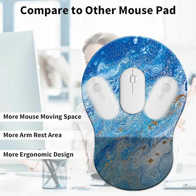 Mouse Pad with Wrist Support Gel Blue Ocean Pattern Design Ergonomic Gaming Mousepad with Wrist Rest for Laptop Computer Home Office Working Mouse Mat + A Cute Coffee Pad
