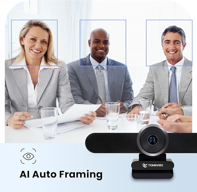 4K Webcam Conference Call TV Room Web Camera with Dual Microphones &ampSpeaker | All-in-One USB Video Camera 116° Wide Angle AI Auto Framing | Compatible with Zoom OBS