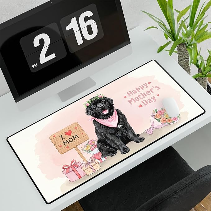 Happy Mother's Day Newfoundland Love Dog Mom Heart Flower Desk Mat Full Keyboard Mouse Pad Newfie Dog Lover Gifts Large Mousepad 12004