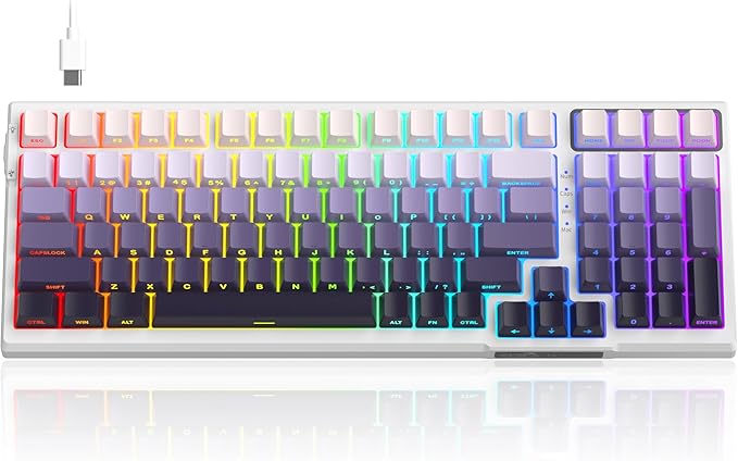 MageGee SKY98 Mechanical Gaming Keyboard 96% Hot Swappable Wired Custom Creamy Keyboards w/ 5-Layer Sound Dampening RGB Backlit Side Printed Keycaps for Win/Mac (White &amp Purple Purple Bird Swi