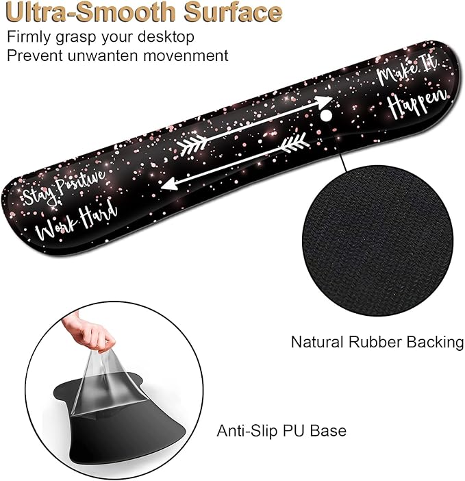 Ergonomic Gel Mouse Pad with Wrist Support Keyboard Wrist Rest Non-Slip PU Base for Home Office Working Studying Easy Typing &amp Pain Relief Rose Gold Black MousepadStay Positive Work Hard