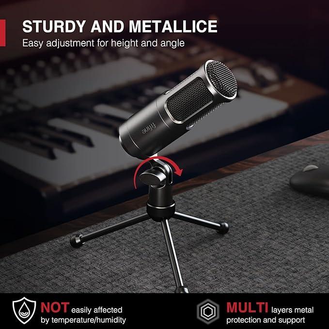 FIFINE XLR Dynamic Microphone Vocal Podcast Microphone with Cardioid Pattern Studio Metal Mic for Streaming Voice-Over Dubbing Video Recording Black-K669D