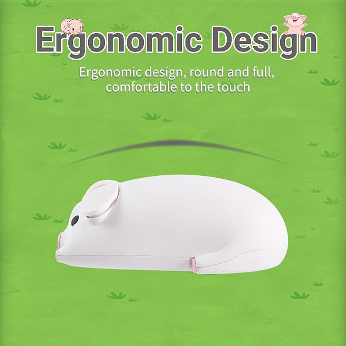 elec Space Cute Pig Design Wireless Mouse Dual Mode Bluetooth &amp USB Mouse Silent Operation Ergonomic Perfect for Laptops &amp PCs Ideal Gift for Animal Lovers and Family (White)