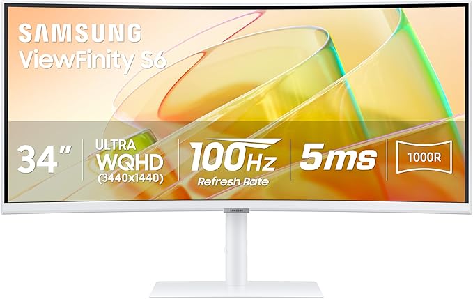 Samsung 34” ViewFinity (S65TC) Series Ultra-WQHD 1000R Curved Computer Monitor HDR10 100Hz AMD FreeSync Thunderbolt 4 Height Adjustable Stand Built-in Speakers Eye Care LS34C650TANXGO 2024