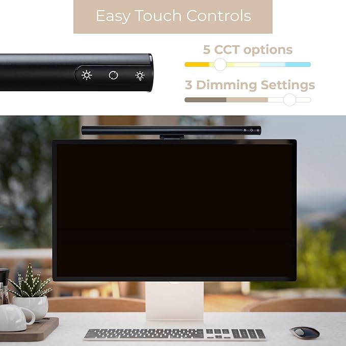 Quantum LED Computer Monitor Lamp Screen Light Bar in Black with 6ft USB-A Plug-in Cord Dimmable and 5-CCT Selectable Touch Controls