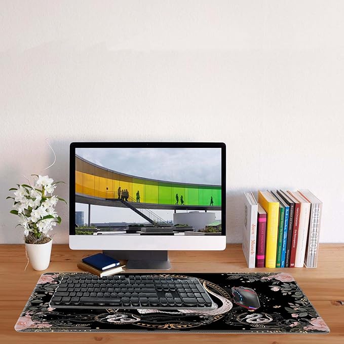 Keyboard Mouse Pad SetLarge Desk Pad+Keyboard Wrist Rest+Mouse Pad Wrist Support+CoasterEasy Typing Pain Relief Non-Slip Mousepad Wrist Support Mousepad Set Home OfficeBoho Snake Witch