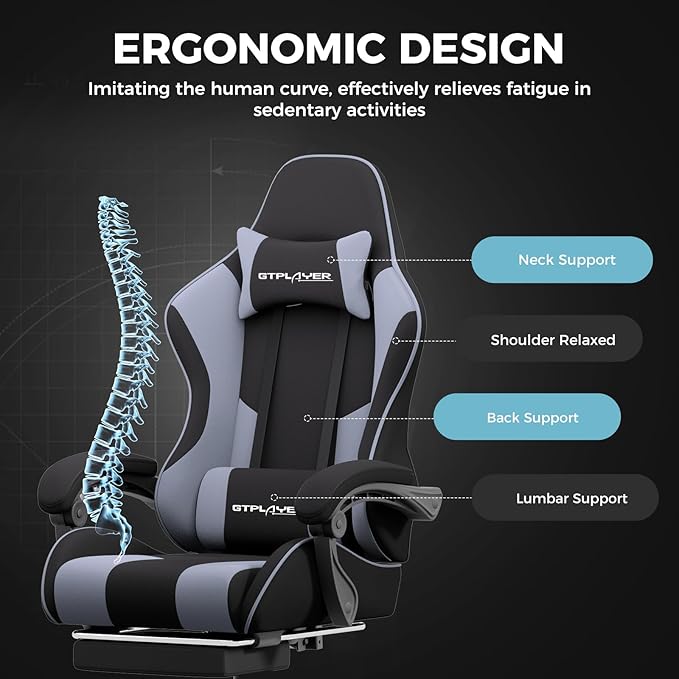 GTPLAYER Gaming Chair Computer Chair with Footrest and Lumbar Support Height Adjustable Game Chair with 360°-Swivel Seat and Headrest and for Office or Gaming (Purple Fabric)