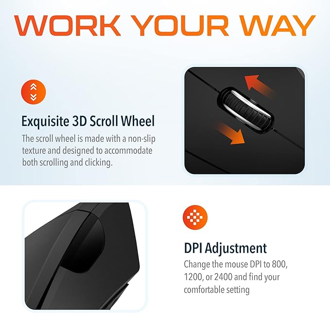 Delton S12 Ergonomic Vertical Wired Mouse 6 Buttons 3 Adjustable DPI Levels (800/1200/1600) &amp 3D Scroll Wheel Compatible for PC Laptop Mac Chromebook - Black