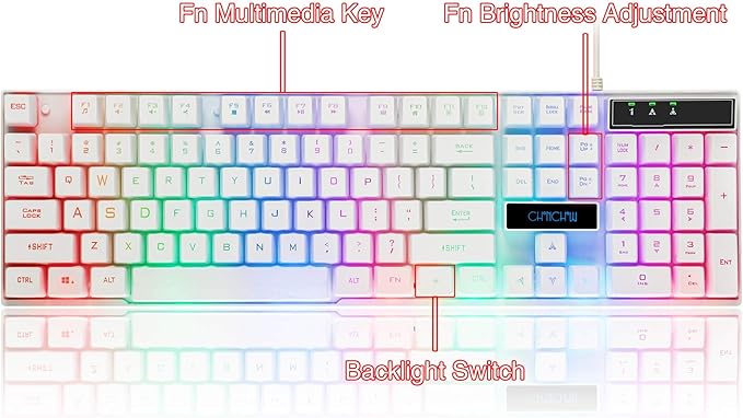 CHONCHOW Gaming Keyboard and Mouse Combo Wired LED RGB Backlit Black Gaming Keyboard and RGB Backlit Mouse Small Light up Keyboard for PC Xbox PS4 (White)