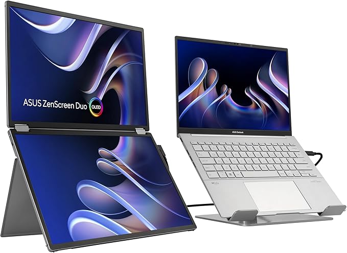 ASUS ZenScreen Duo OLED 360° Foldable Portable Monitor (MQ149CD) - Dual 14-inch 16:10 1920x1200 DisplayHDR400 True Black 100% DCI-P3 Delta&lt2 Dual USB-C Mini-HDMI Kickstand 3 yr Warranty