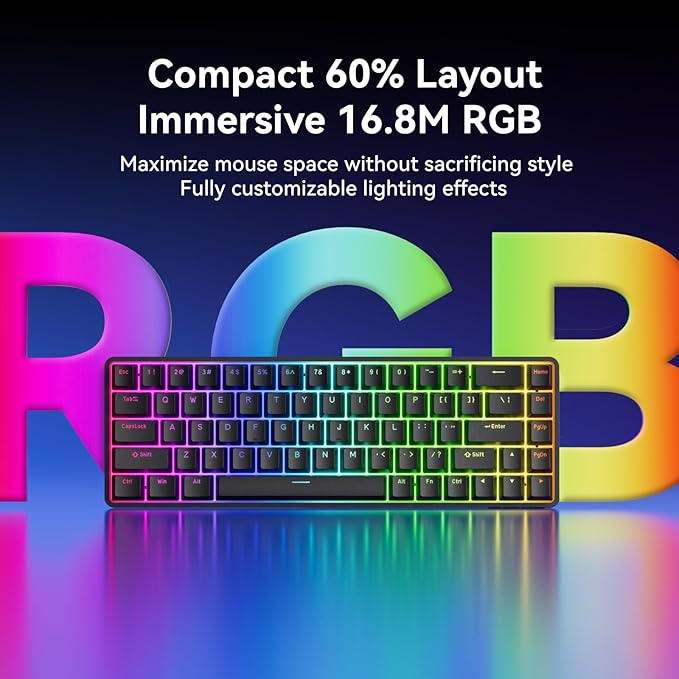 TMKB 60% Hall Effect Magnetic Mechanical Gaming Keyboard 8K Hz Web Driver No App Rapid Trigger Adjustable Actuation RGB Balcklit Wired Keyboard for PC Laptop Gamer Black
